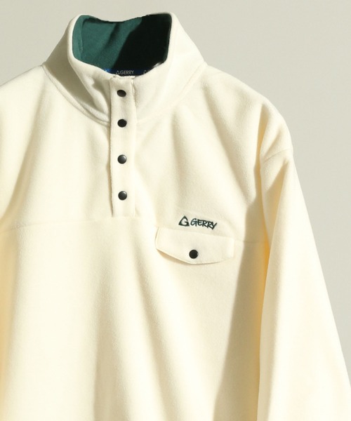 GERRY（ジェリー）の「【GERRY/ジェリー】ワンポイントロゴ刺繍 ボアフリースハーフスナッププルオーバー（ブルゾン）」 - WEAR [Champion] ハーフスナップジャケット ボアフリース 配色 スクリプトロゴ ビッグCロゴ刺繍 バックデザイン C3-S610