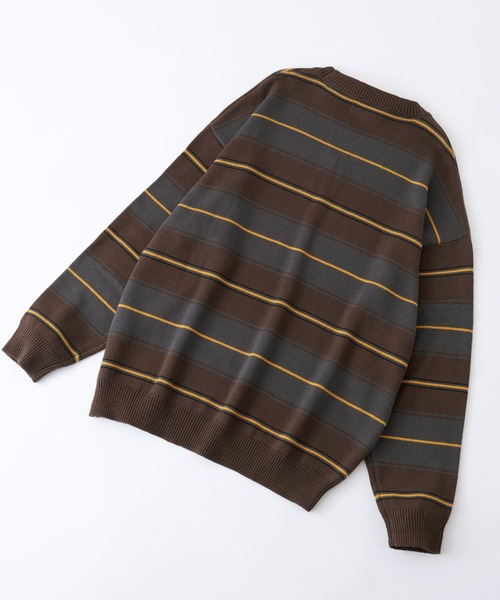 マルチボーダー ビッグシルエット クルーネックプルオーバーニット