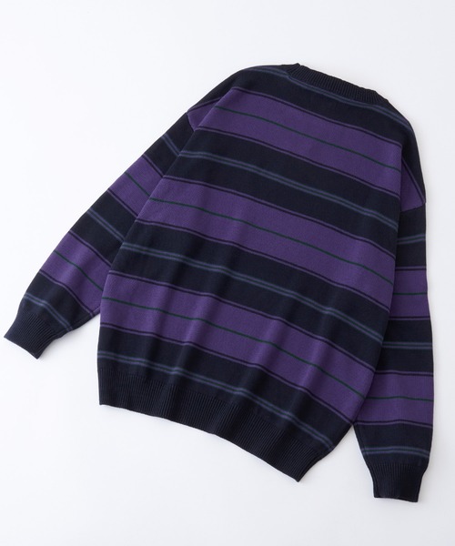 マルチボーダー ビッグシルエット クルーネックプルオーバーニット