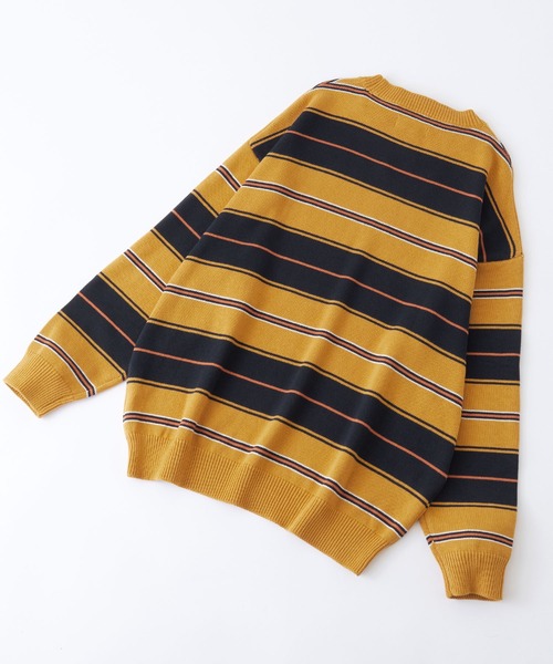45R クルーネックニット　セーター　R刺繍　マルチカラー　ボーダー　コットン kaoyorinakami セーター ニット multi border knit / マルチボーダー