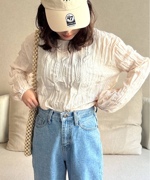 Isn't She?(イズントシー)の「クリンクルトップス(Tシャツ/カットソー・レディース・アイボリー/グリーン・FREE)」の12枚目の写真