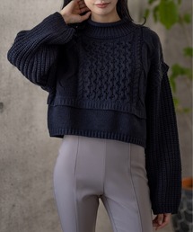 clear | 編地切り替えショートニットトップス≪2022AW≫(ニット/セーター)