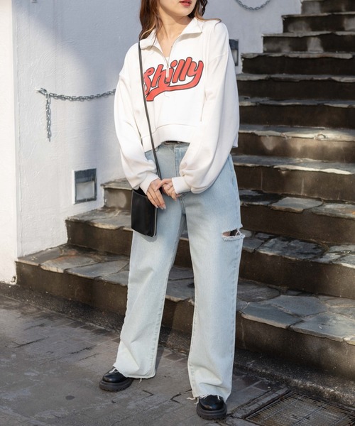 WEGO（ウィゴー）の「WEGO/ハーフジップショートスウェット（スウェット・レディース・ブルー/ホワイト/ブラック/パープル・FREE）」の20枚目の写真