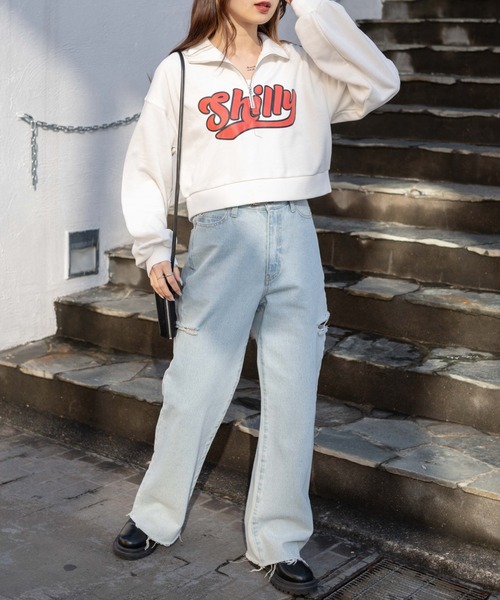 WEGO（ウィゴー）の「WEGO/ハーフジップショートスウェット（スウェット・レディース・ブルー/ホワイト/ブラック/パープル・FREE）」の13枚目の写真