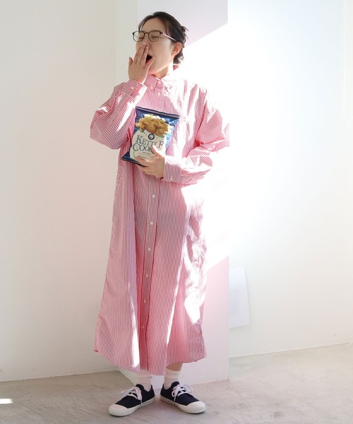 PAR ICI（パーリッシィ）の「【WEB別注】オックス/ストライプ ボタンダウンばさっとシャツワンピース（シャツワンピース・レディース・レッド/グリーン/ブルー・FREE）」の7枚目の写真