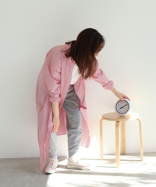 PAR ICI（パーリッシィ）の「【WEB別注】オックス/ストライプ ボタンダウンばさっとシャツワンピース（シャツワンピース・レディース・レッド/グリーン/ブルー・FREE）」の13枚目の写真