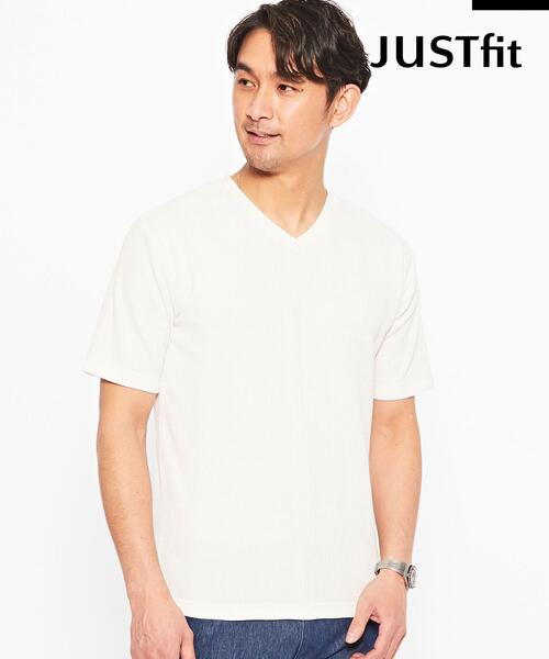 green label relaxing(グリーンレーベルリラクシング)の「【WEB限定】JUSTFIT ハリヌキ ワッフル Vネック 半袖 カットソー(Tシャツ/カットソー・メンズ・ブラック/ホワイト/モカ・XL/M/L/S)」の4枚目の写真