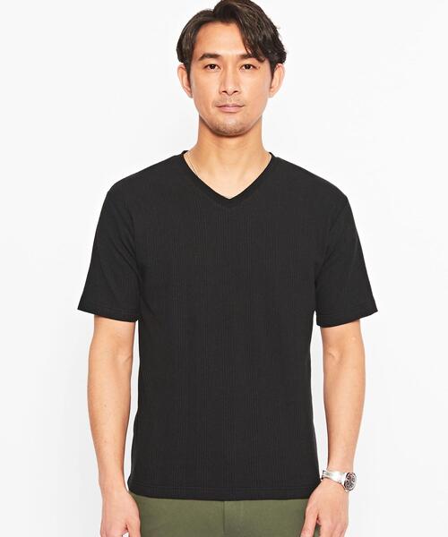 green label relaxing(グリーンレーベルリラクシング)の「【WEB限定】JUSTFIT ハリヌキ ワッフル Vネック 半袖 カットソー(Tシャツ/カットソー・メンズ・ブラック/ホワイト/モカ・XL/M/L/S)」の7枚目の写真