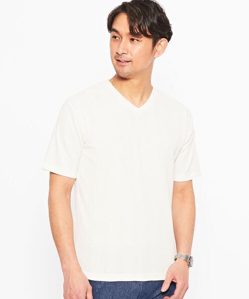green label relaxing(グリーンレーベルリラクシング)の「【WEB限定】JUSTFIT ハリヌキ ワッフル Vネック 半袖 カットソー(Tシャツ/カットソー・メンズ・ブラック/ホワイト/モカ・XL/M/L/S)」の20枚目の写真