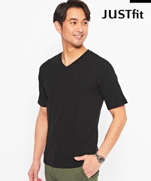 green label relaxing(グリーンレーベルリラクシング)の「【WEB限定】JUSTFIT ハリヌキ ワッフル Vネック 半袖 カットソー(Tシャツ/カットソー・メンズ・ブラック/ホワイト/モカ・XL/M/L/S)」の18枚目の写真