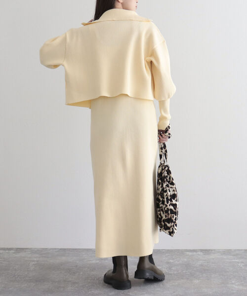 fredy emue（フレディエミュ）の「【SETアイテム】レイヤードニットキャミワンピース<br>（ワンピース・レディース・グレイッシュブルー/アイボリー/ブラック・38）」の6枚目の写真