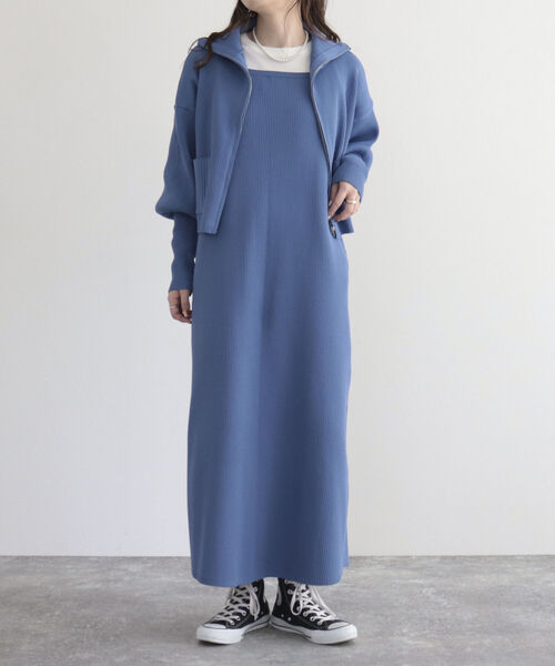 fredy emue（フレディエミュ）の「【SETアイテム】レイヤードニットキャミワンピース<br>（ワンピース・レディース・グレイッシュブルー/アイボリー/ブラック・38）」の17枚目の写真