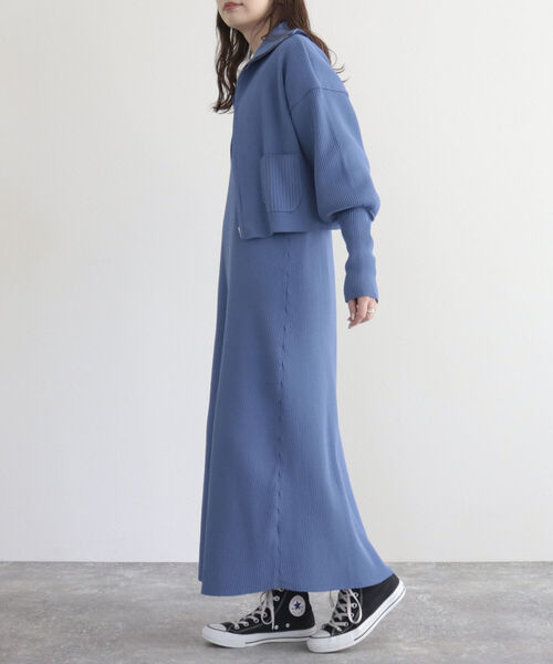 fredy emue（フレディエミュ）の「【SETアイテム】レイヤードニットキャミワンピース<br>（ワンピース・レディース・グレイッシュブルー/アイボリー/ブラック・38）」の19枚目の写真