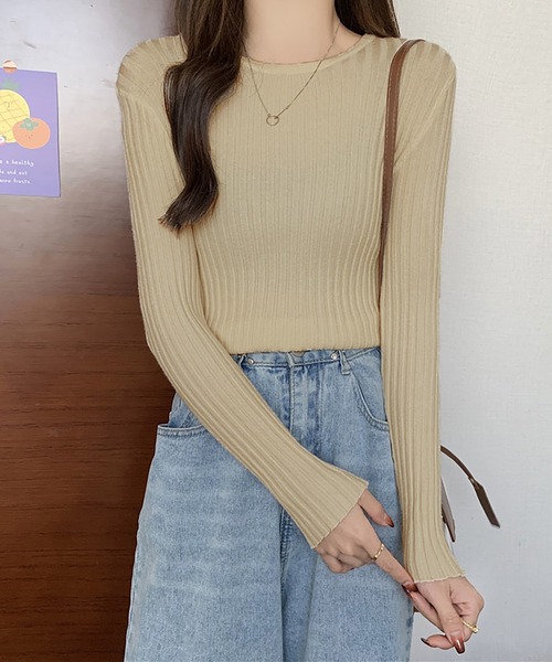 NinaetLina（ニナエリナ）の「クルーネックリブニットソー（ニット/セーター・レディース・ブラック/グレー/ベージュ/サンドベージュ/ミント/モカ/オートミール/ピンク・FREE）」の2枚目の写真