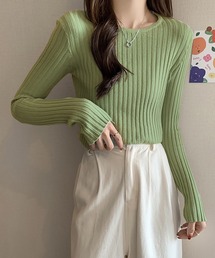 クルーネックリブニットソー