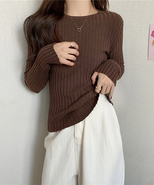 NinaetLina（ニナエリナ）の「クルーネックリブニットソー（ニット/セーター・レディース・ブラック/グレー/ベージュ/サンドベージュ/ミント/モカ/オートミール/ピンク・FREE）」の5枚目の写真