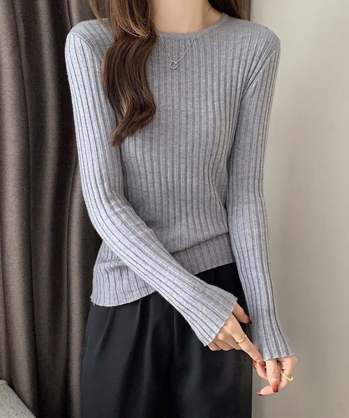 NinaetLina（ニナエリナ）の「クルーネックリブニットソー（ニット/セーター・レディース・ブラック/グレー/ベージュ/サンドベージュ/ミント/モカ/オートミール/ピンク・FREE）」の10枚目の写真