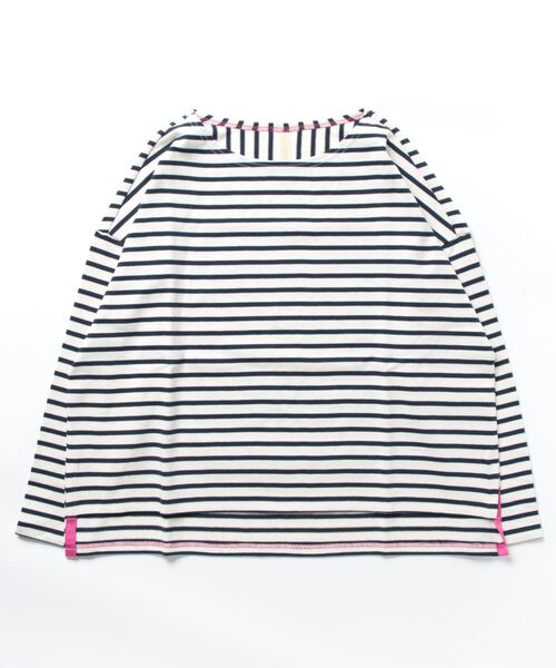 Q（キュー）の「ボーダースリットロンT（Tシャツ/カットソー・レディース・ネイビー系/グリーン系その他・MEDIUM）」の7枚目の写真