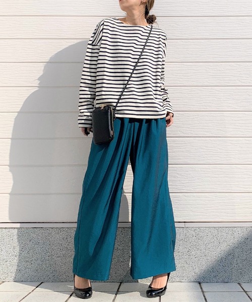 Q（キュー）の「ボーダースリットロンT（Tシャツ/カットソー・レディース・ネイビー系/グリーン系その他・MEDIUM）」の15枚目の写真