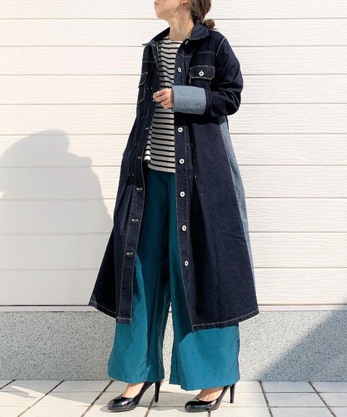 Q（キュー）の「ボーダースリットロンT（Tシャツ/カットソー・レディース・ネイビー系/グリーン系その他・MEDIUM）」の16枚目の写真