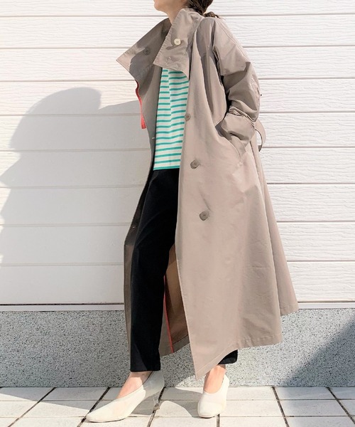 Q（キュー）の「ボーダースリットロンT（Tシャツ/カットソー・レディース・ネイビー系/グリーン系その他・MEDIUM）」の4枚目の写真