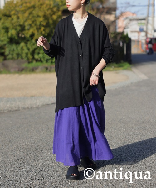 antiqua（アンティカ）の「UVカットシンプルVネックカーディガン（カーディガン/ボレロ・レディース・グレイッシュベージュ/ブラック/パープル/ライム・FREE）」の8枚目の写真