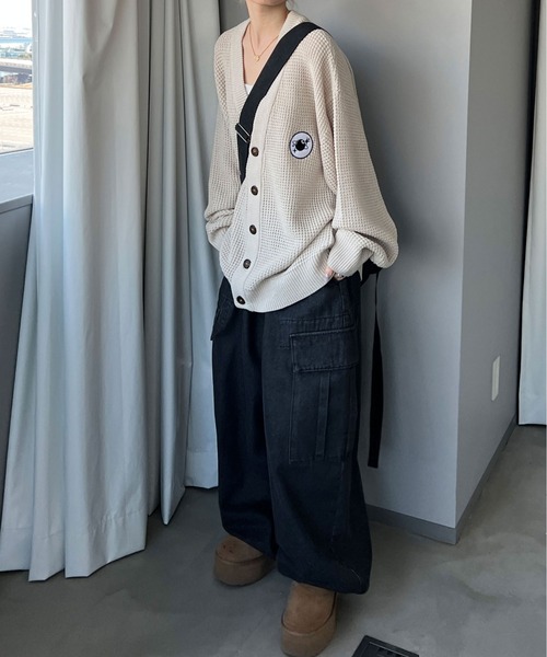 sedacle（セダクル）の「ワッフルカラーカーディガン（カーディガン/ボレロ・メンズ・アイボリー/ブラック/オレンジ/ブルー・MEDIUM/LARGE）」の6枚目の写真