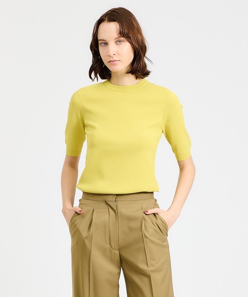 UMA ESTNATION（ユマエストネーション）の「UMA ESTNATION / クルーネックハーフスリーブニット（ニット/セーター・レディース・イエロー/ネイビー・FREE）」の2枚目の写真