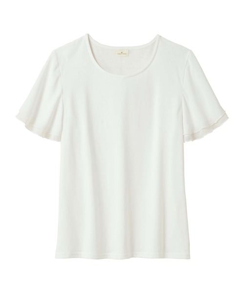 Viola e Viola（ヴィオラエヴィオラ）の「袖シフォンゆるＴシャツ（Tシャツ/カットソー・レディース・キャメル/ネイビー/ブルー系その他/ブラック系その他/ライトグレー/イエロー/カーキ/チャコール/ラベンダー/オフホワイト/ベージュ/ブラック/ピンク/ミント/ダークグレー/ブラック系その他2/ダークグリーン/ドット・XXX-LARGE/MEDIUM/XXXX-LARGE/XX-LARGE/LARGE/X-LARGE）」の22枚目の写真