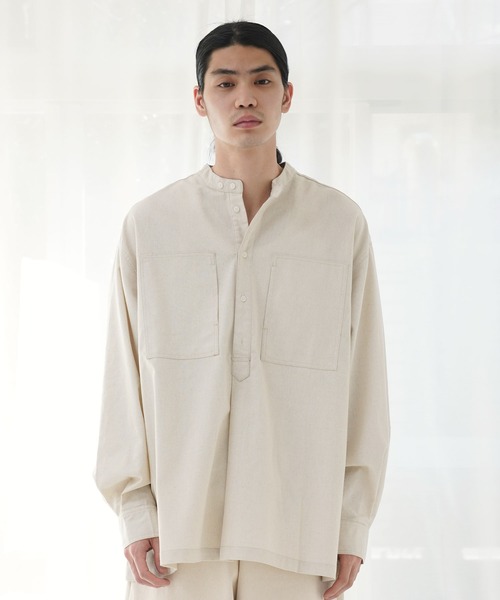 Air Tokyo(エアートウキョー)の「スタンドカラー グランパシャツ(シャツ/ブラウス・メンズ・ネイビー/アイボリー・MEDIUM/LARGE)」の5枚目の写真