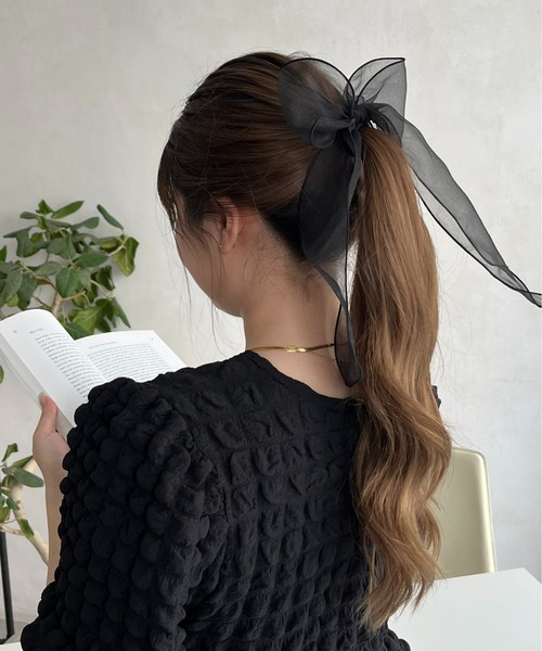 prose verse（プロズヴェール）の「シアーリボンヘアゴム（ヘアゴム・レディース・ブラック・ﾌﾘ-）」の2枚目の写真