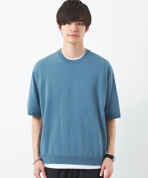 green label relaxing（グリーンレーベルリラクシング）の「コットン アクリル テンジク レイヤード Tシャツ（ニット/セーター・メンズ・ライトグレー/ライトブルー/ブラック・XL/L/S/M）」の4枚目の写真