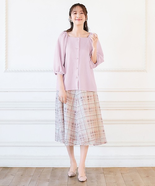alotta（アロッタ）の「しぼしぼカットソーパール調ボタンブラウス（シャツ/ブラウス・レディース・ライラック/ブラック/アイボリー・M/L）」の7枚目の写真