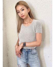 シャギーハーフスリーブニットTOPS