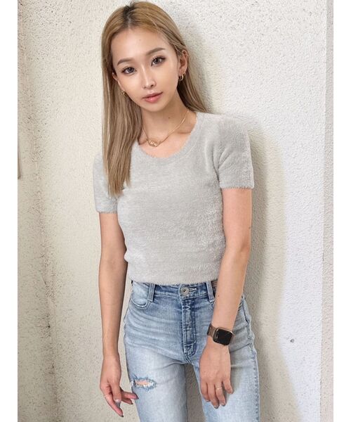 GYDA(ジェイダ)の「シャギーハーフスリーブニットTOPS(ニット/セーター・レディース・ベージュ/パープル/オフホワイト・FREE)」の18枚目の写真