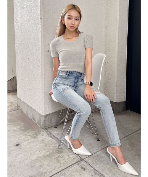 GYDA(ジェイダ)の「シャギーハーフスリーブニットTOPS(ニット/セーター・レディース・ベージュ/パープル/オフホワイト・FREE)」の15枚目の写真