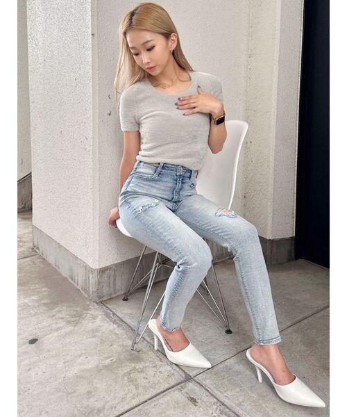 GYDA(ジェイダ)の「シャギーハーフスリーブニットTOPS(ニット/セーター・レディース・ベージュ/パープル/オフホワイト・FREE)」の14枚目の写真