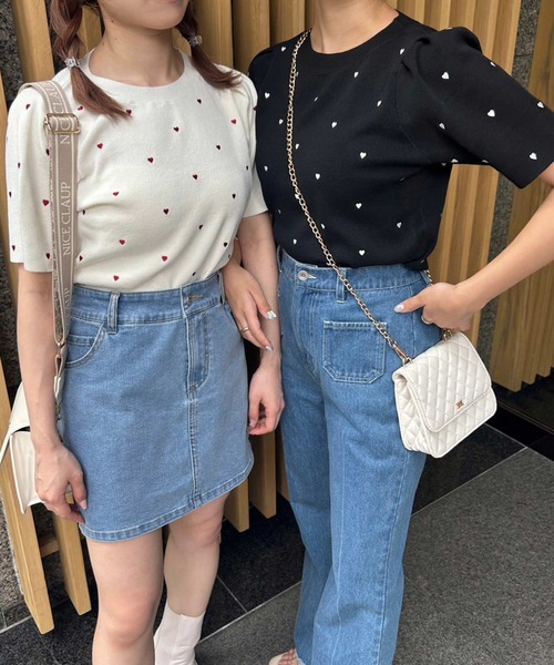 one after another NICE CLAUP（ワンアフターアナザーナイスクラップ）の「ハート刺繍パフスリーブニット（ニット/セーター・レディース・ブラック/アイボリー/杢グレー・FREE）」の16枚目の写真