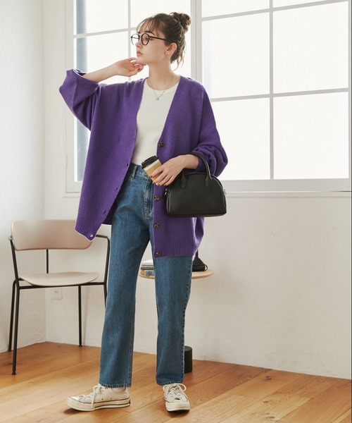 ANGIE（アンジー）の「オーバーサイズ Vネック ニットカーディガン（カーディガン/ボレロ・レディース・ブラック/パープル/ライム/イエロー/オレンジ/ネイビー/ブルー/杢グレー/サックスブルー/アイボリー/ライトグレー・FREE）」の16枚目の写真