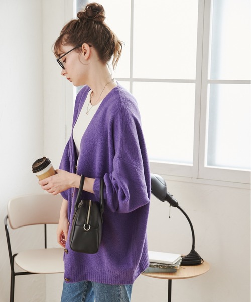 ANGIE（アンジー）の「オーバーサイズ Vネック ニットカーディガン（カーディガン/ボレロ・レディース・ブラック/パープル/ライム/イエロー/オレンジ/ネイビー/ブルー/杢グレー/サックスブルー/アイボリー/ライトグレー・FREE）」の14枚目の写真