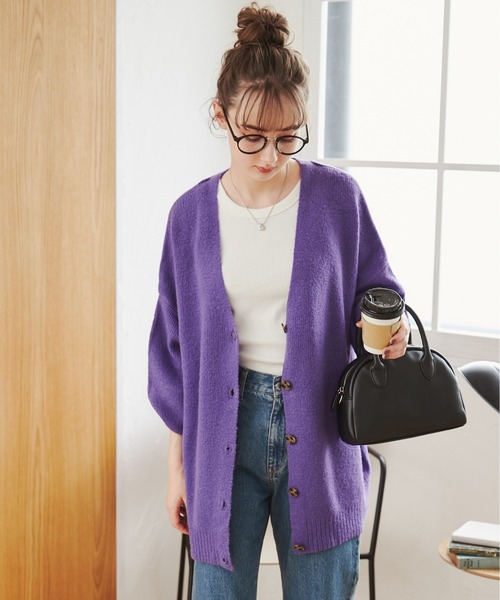 【メアリー】レタリングオーバーカーディガン 新品未使用品 セール】オーバーサイズ Vネック ニットカーディガン（カーディガン