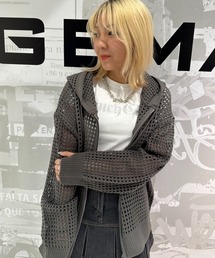 KOM メッシュ編み ブラックパーカー KOM パーカー A'GEM/9 × .kom「.kom/ドットケーオーエム