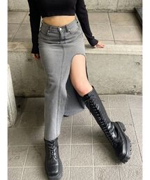 EVRIS | 【インナーショーパン付き】ディープスリットデニムロングスカート(デニムスカート)