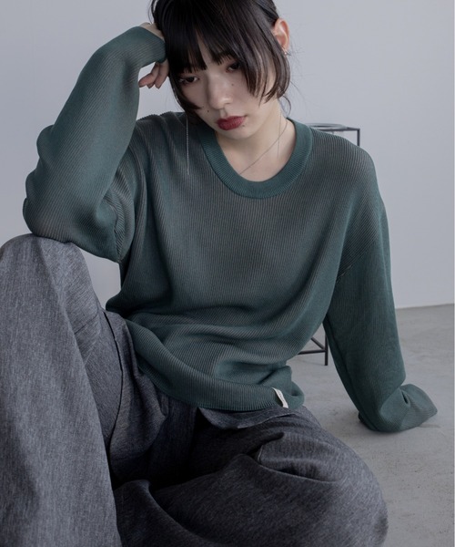 VACANCY（ヴァカンシー）の「プレーティング配色リブトップス/ユニセックス/新色追加（Tシャツ/カットソー・レディース・グリーン/オレンジ/ブルー/ブラック/ダークブルー/ボルドー/パープル/カーキ/ダークグリーン/イエロー・FREE）」の3枚目の写真