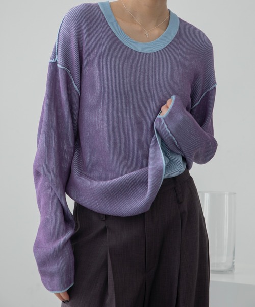 VACANCY（ヴァカンシー）の「プレーティング配色リブトップス/ユニセックス/新色追加（Tシャツ/カットソー・レディース・グリーン/オレンジ/ブルー/ブラック/ダークブルー/ボルドー/パープル/カーキ/ダークグリーン/イエロー・FREE）」の5枚目の写真