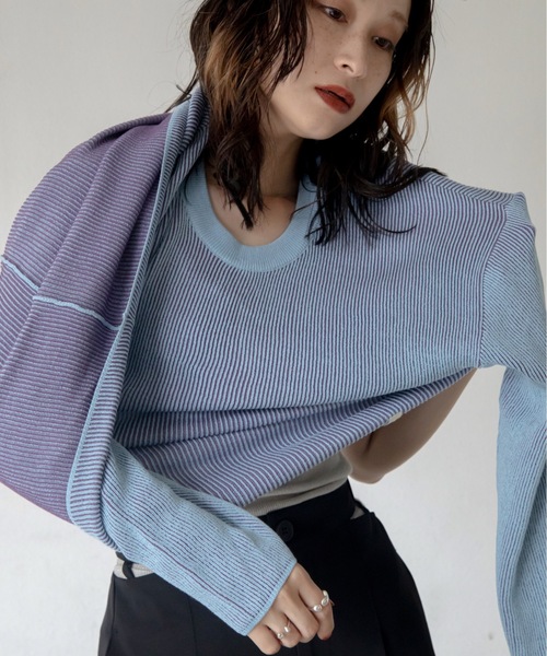 VACANCY（ヴァカンシー）の「プレーティング配色リブトップス/ユニセックス/新色追加（Tシャツ/カットソー・レディース・グリーン/オレンジ/ブルー/ブラック/ダークブルー/ボルドー/パープル/カーキ/ダークグリーン/イエロー・FREE）」の14枚目の写真