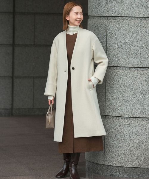 URBAN RESEARCH ROSSO WOMEN（アーバンリサーチ　ロッソ）の「スーパー140ビーバーVネックロングコート（その他アウター・レディース・イエロー系その他/チャコールグレー/グレー系その他・36/38）」の6枚目の写真