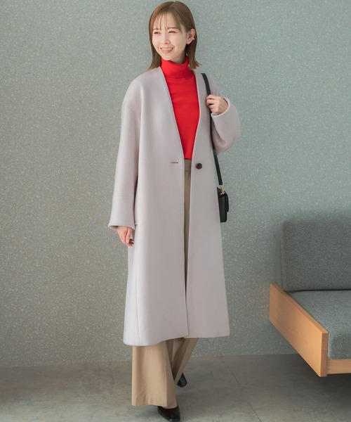 URBAN RESEARCH ROSSO WOMEN（アーバンリサーチ　ロッソ）の「スーパー140ビーバーVネックロングコート（その他アウター・レディース・イエロー系その他/チャコールグレー/グレー系その他・36/38）」の18枚目の写真