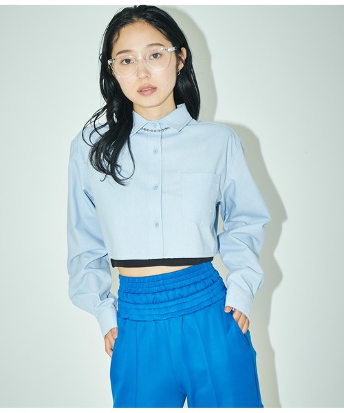 ANLIBERTY ANAP(アンリバティアナップ)の「長袖クロップドシャツ(シャツ/ブラウス・レディース・ブルー/ブラック・FREE)」の8枚目の写真