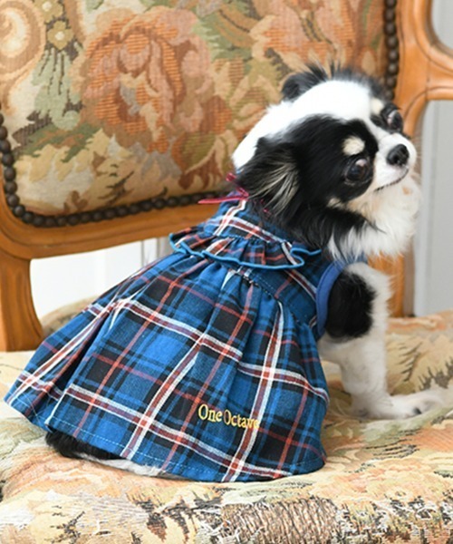 One Octave(ワンオクターヴ)の「One Octave/チェックフリルワンピ(ペットウェア・レディース・ブルー/グリーン・L/2M/M/2XS/S/XS/2L)」の2枚目の写真